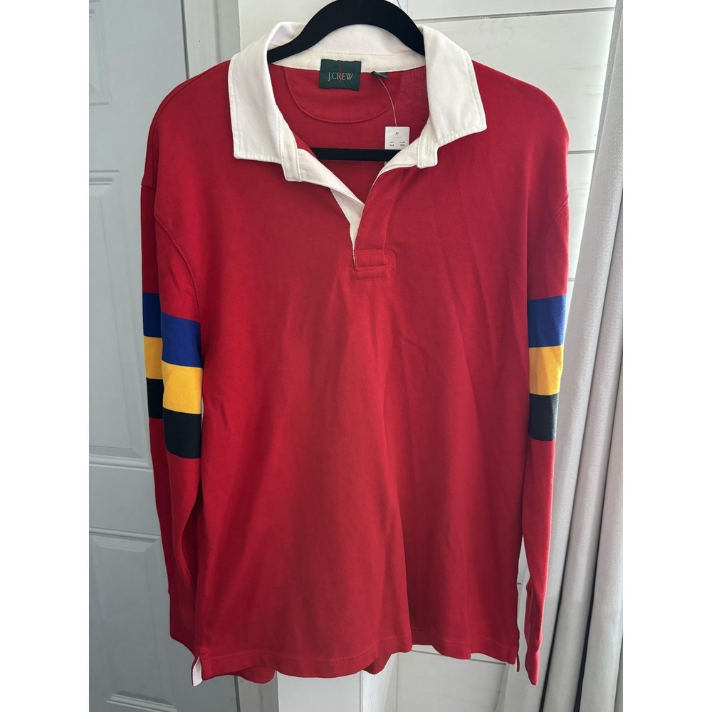 J Crew Rugby Shirt Mens‎ Medium Red Stripe Colorblock Preppy Traditional Sporty